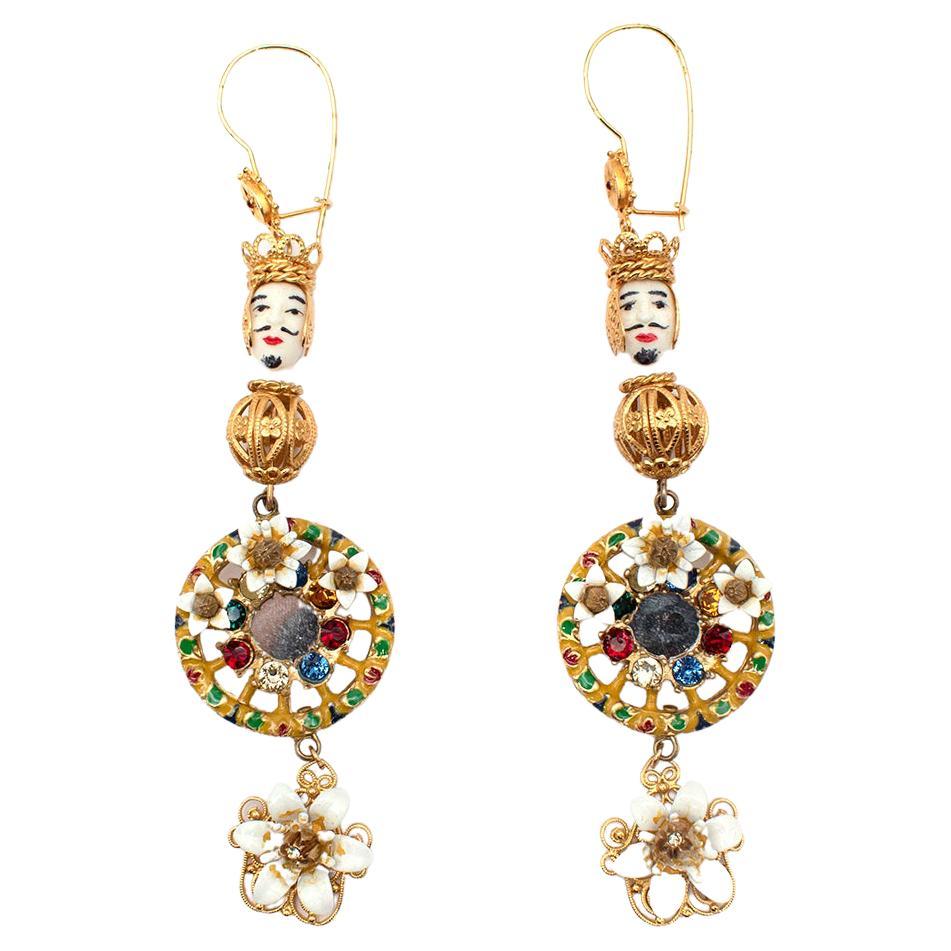 Dolce & Gabbana Gold Pupi Doll & Cartwheel Earrings  For Sale