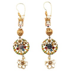 Dolce & Gabbana Gold Pupi Doll & Cartwheel Earrings 