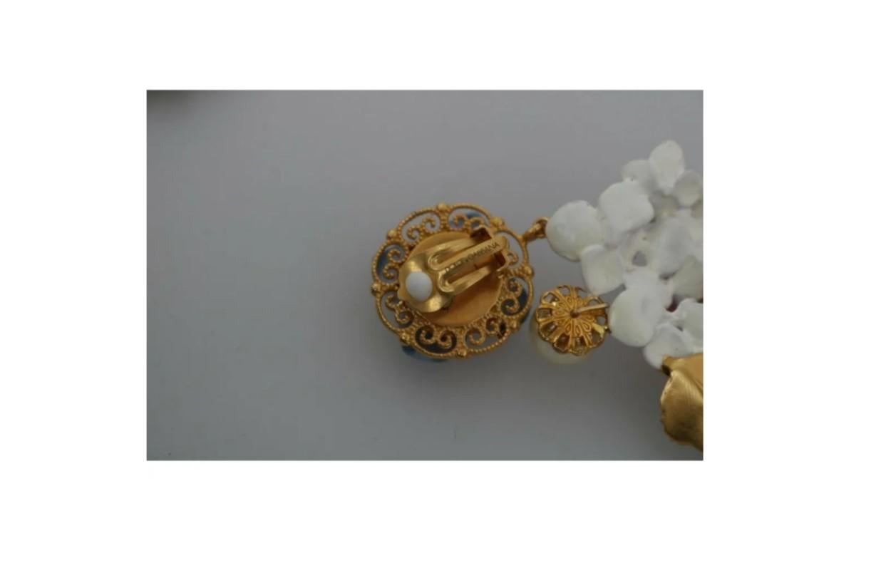 Dolce & Gabbana Gold Purple Pink Brass Clip-on Dangle Earrings Flower Pearl 1