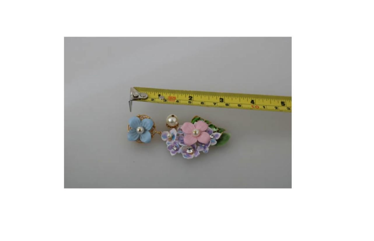Dolce & Gabbana Gold Purple Pink Brass Clip-on Dangle Earrings Flower Pearl 2