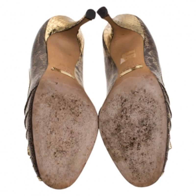 Dolce & Gabbana Gold Python and Brown Lizard Bow Peep Toe Pumps Size 39 en vente 2
