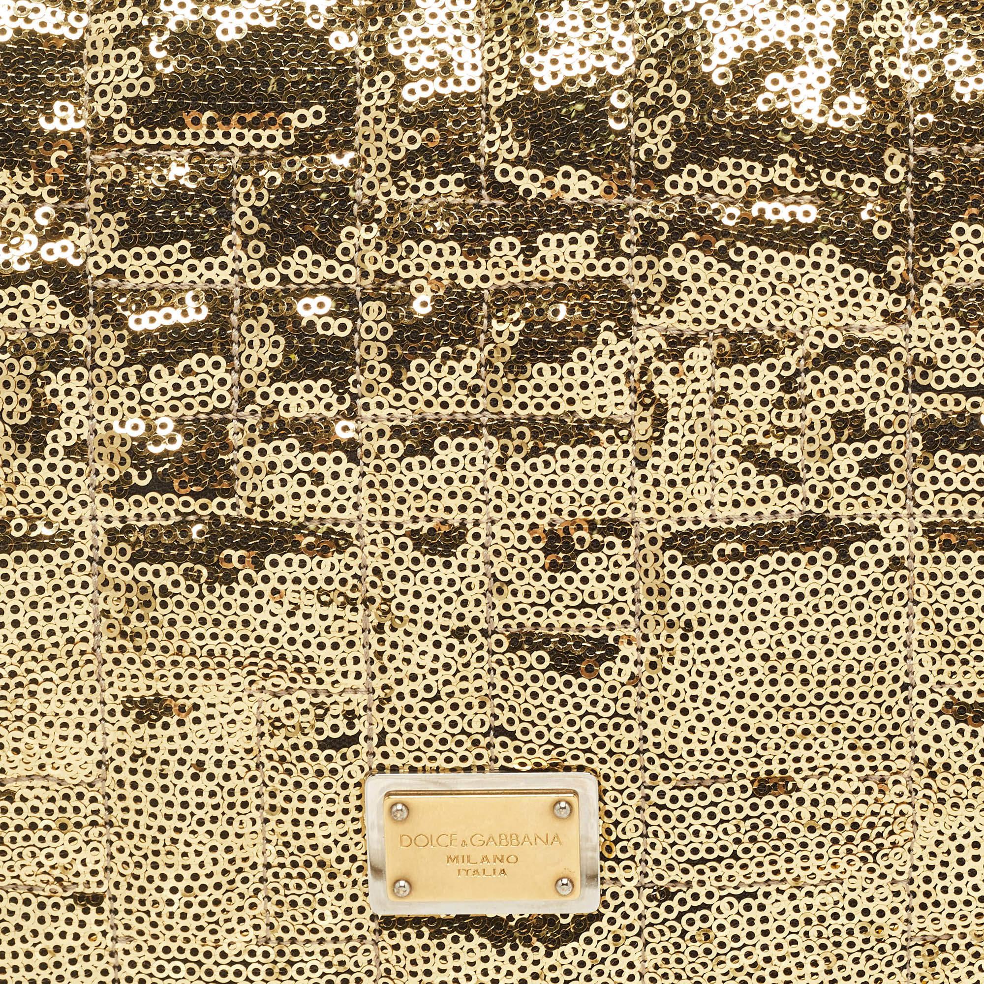Women's Dolce & Gabbana Gold Quilted Sequins Miss Charles Shoulder Bag