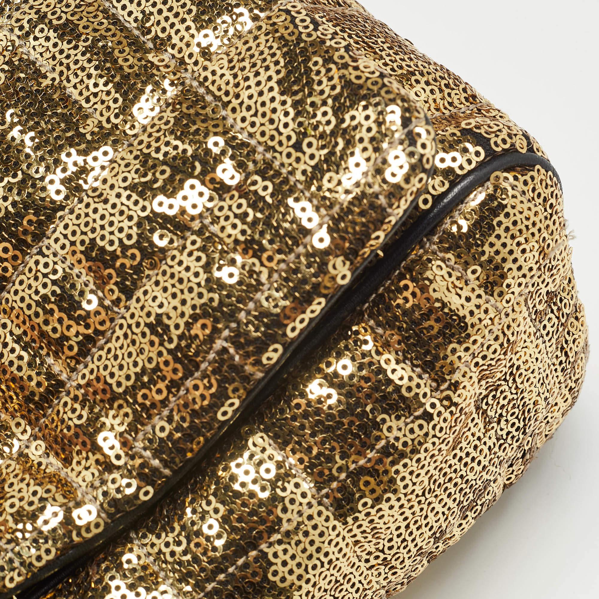 Dolce & Gabbana Gold Quilted Sequins Miss Charles Shoulder Bag 3