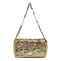 Dolce & Gabbana Gold Quilted Sequins Miss Charles Shoulder Bag