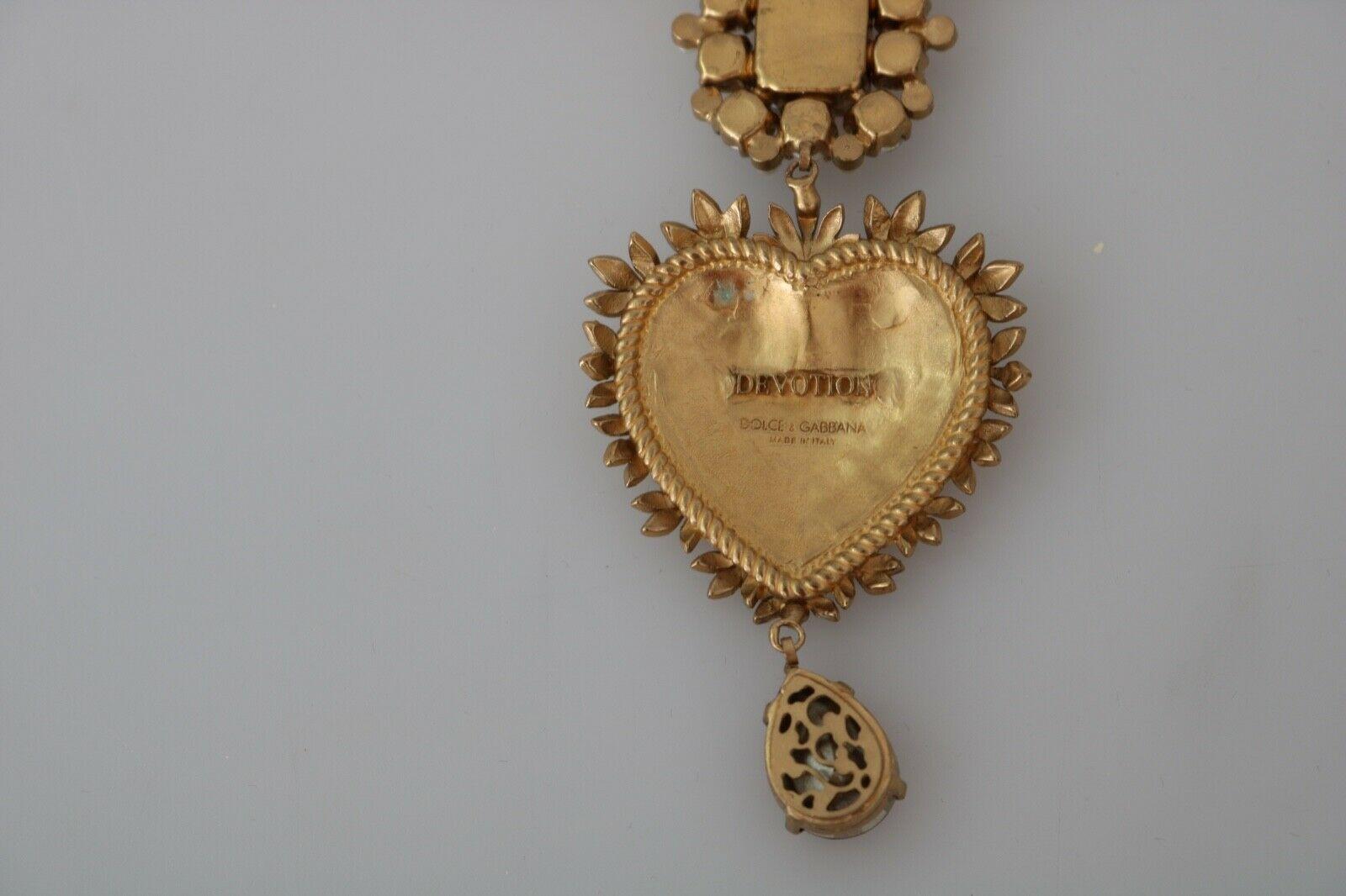 Modern Dolce & Gabbana Gold Red Metal Crystal Pearl Sacred Heart Pendant Necklace DG