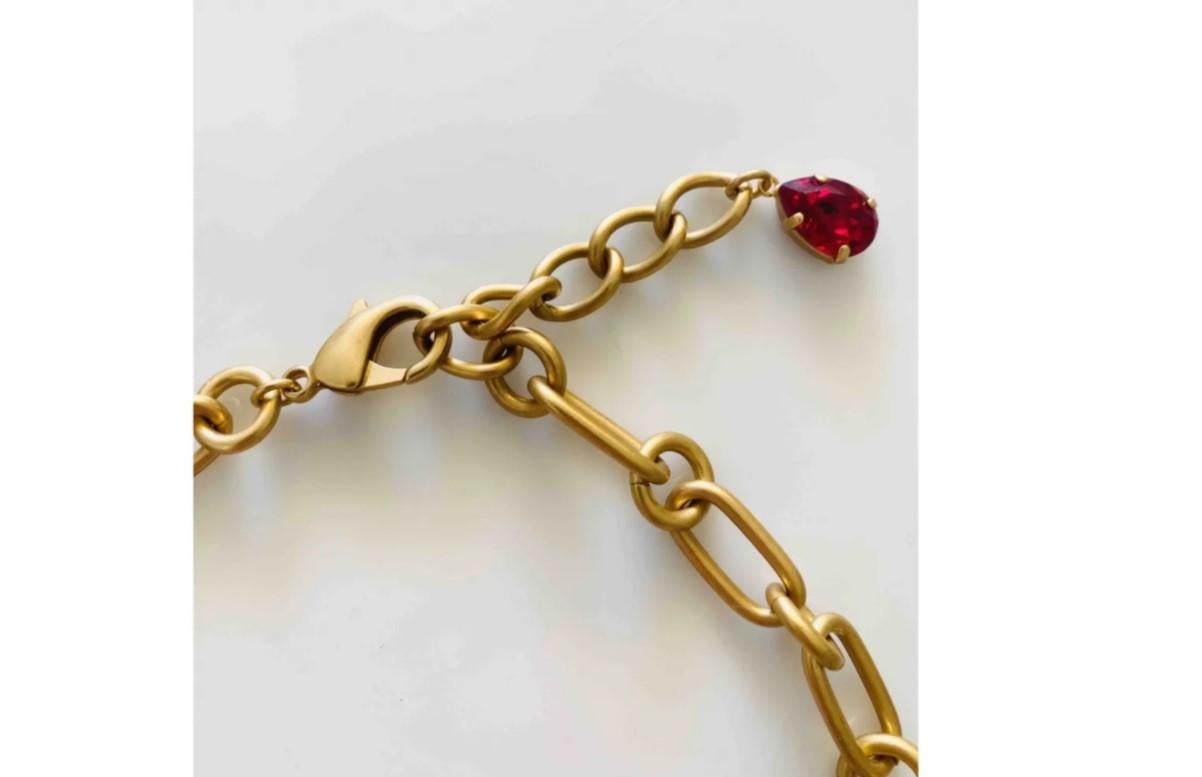 Women's Dolce & Gabbana Gold Red Multicolor Brass Crystal Lemon Caretto Pom Pom Necklace