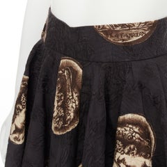DOLCE GABBANA gold Roman medallion coin black jacquard flared skirt IT36 XS