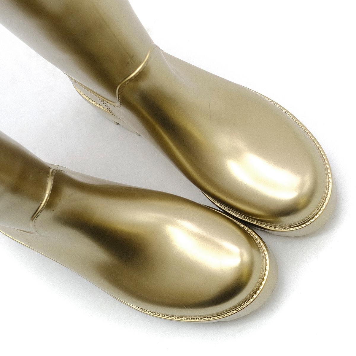 Brown Dolce & Gabbana Gold Rubber Wellington Boots US 7 For Sale