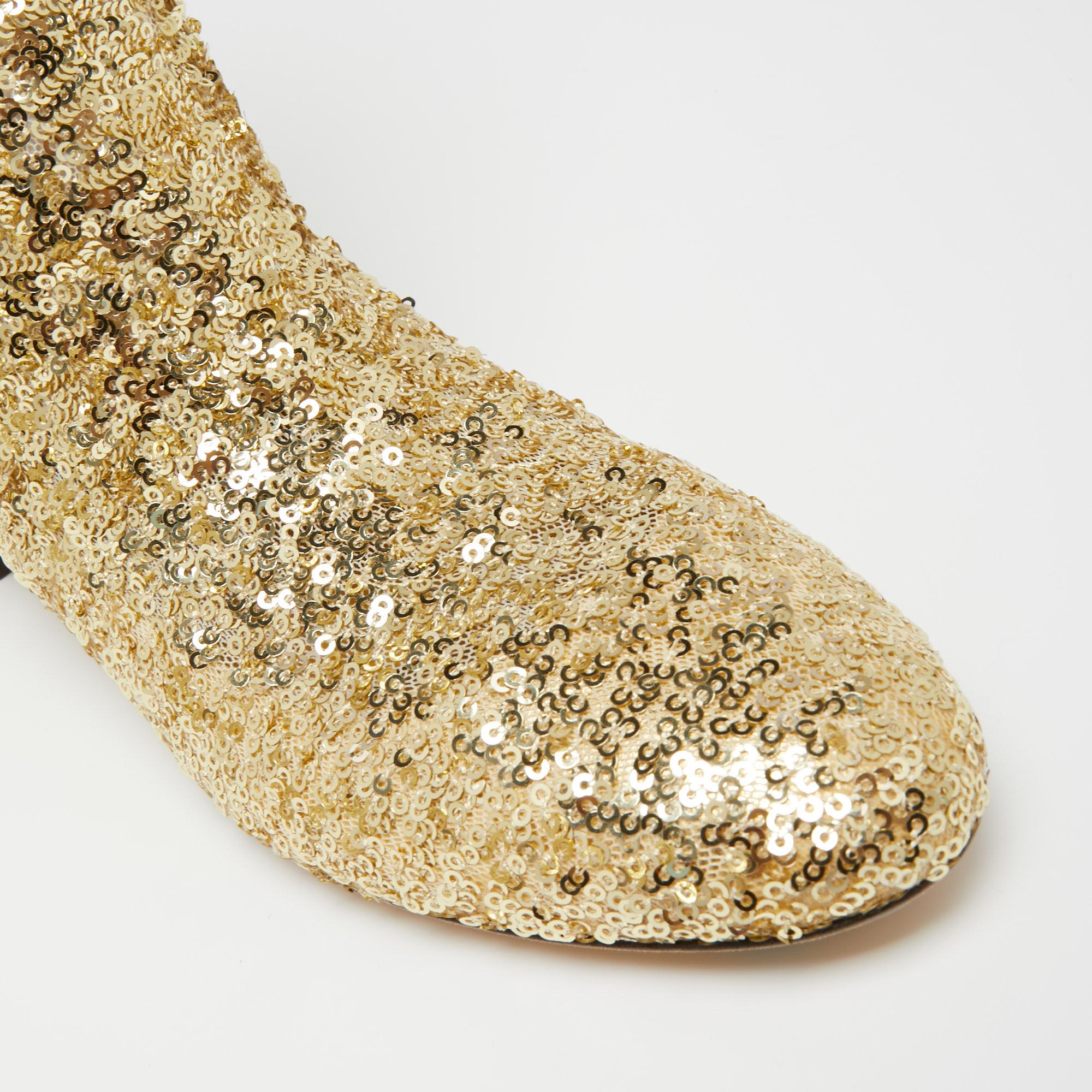Women's Dolce & Gabbana Gold Sequin Ankle Boots Size 36