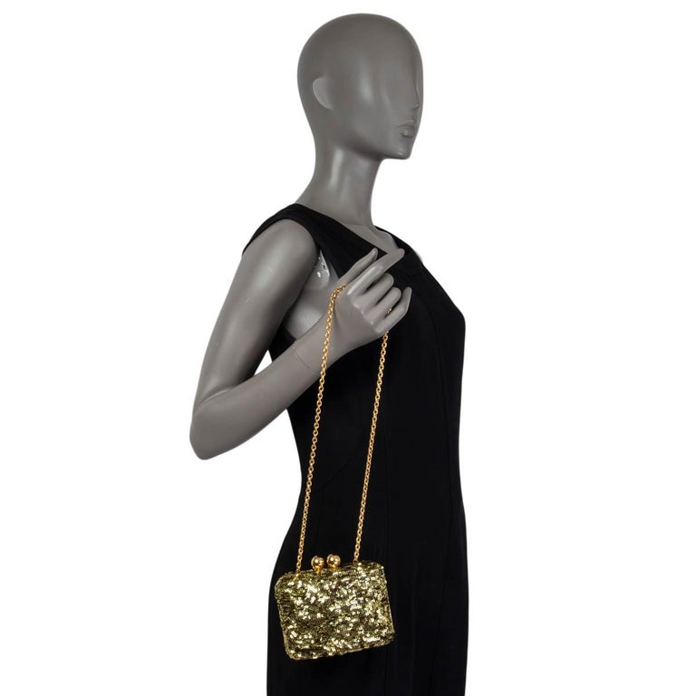 DOLCE and GABBANA gold SEQUIN BOXY MINAUDIERE CLUTCH W CHAIN Bag For ...