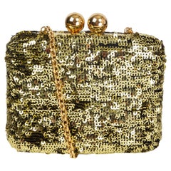 DOLCE & GABBANA gold SEQUIN BOXY MINAUDIERE CLUTCH W CHAIN Bag