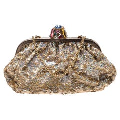 Dolce & Gabbana Gold Sequin Crystal Embellished Lock Frame Chain Clutch