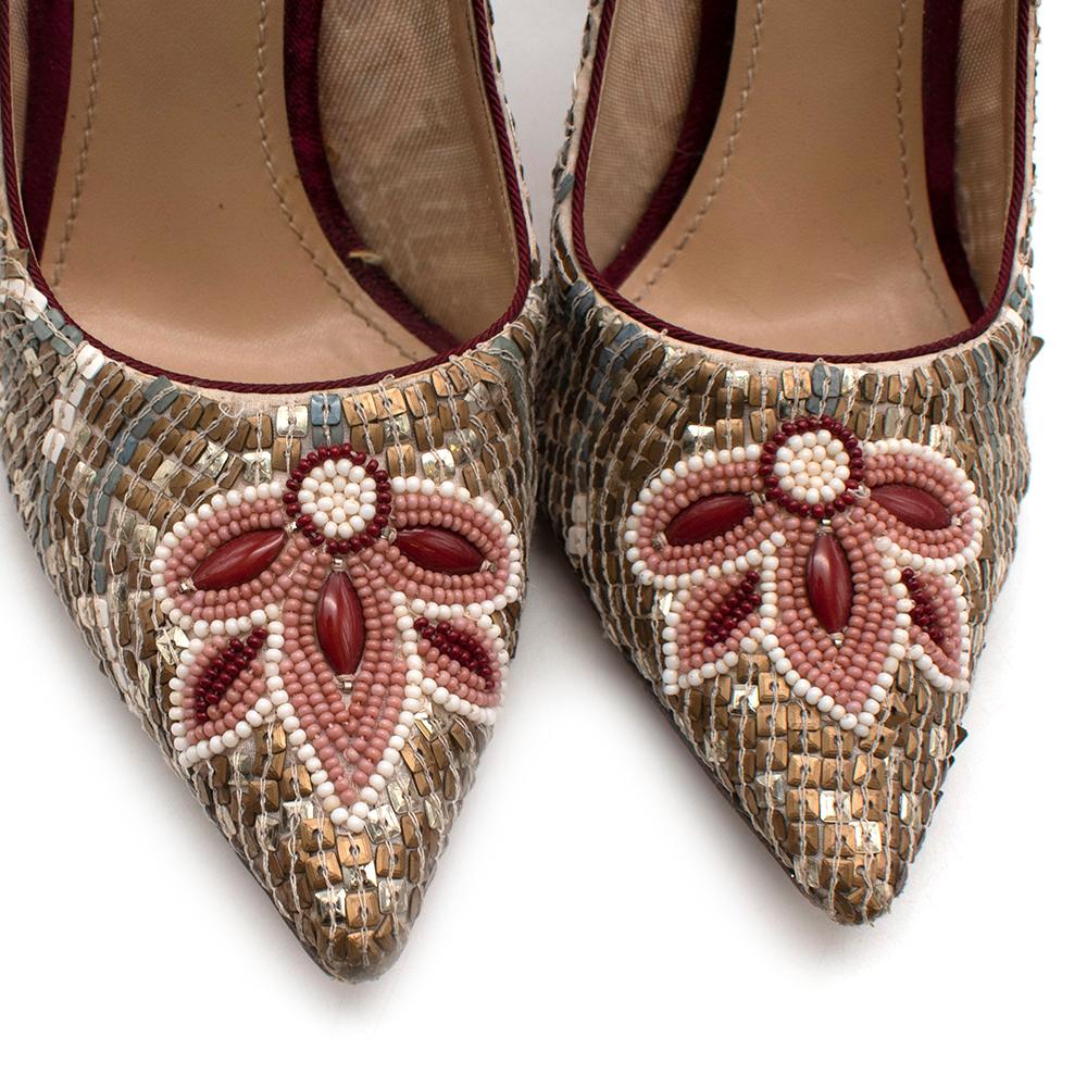 gold sequin pumps
