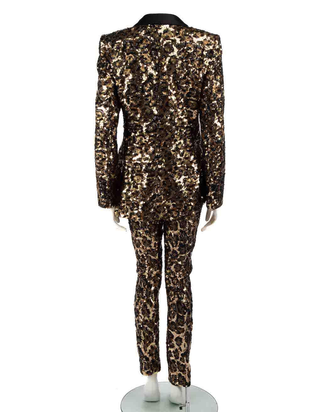 Dolce & Gabbana Gold Sequin Leopard Trouser Suit Size M In Good Condition For Sale In London, GB