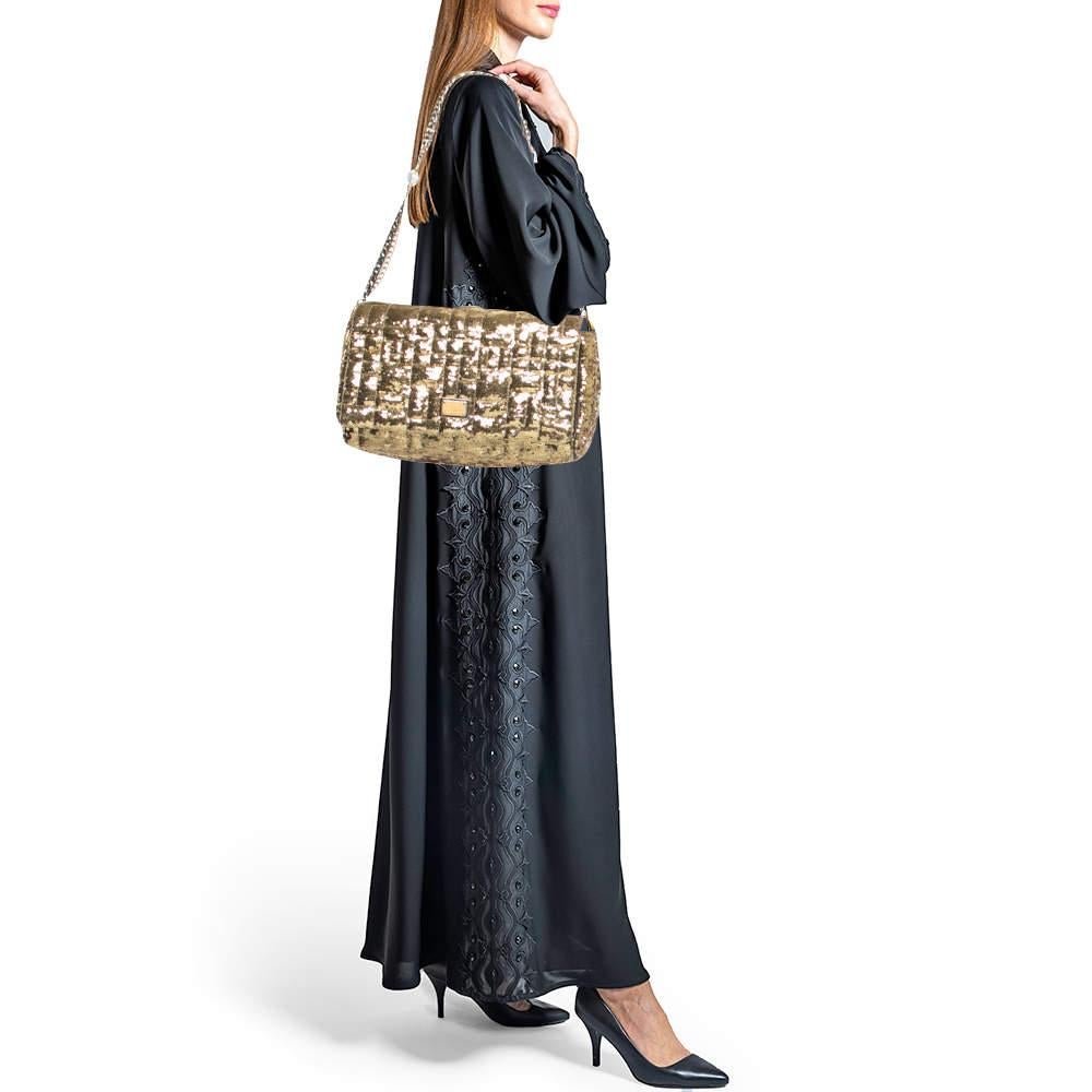 Dolce & Gabbana Gold Sequin Miss Charles Shoulder Bag In Good Condition In Dubai, Al Qouz 2