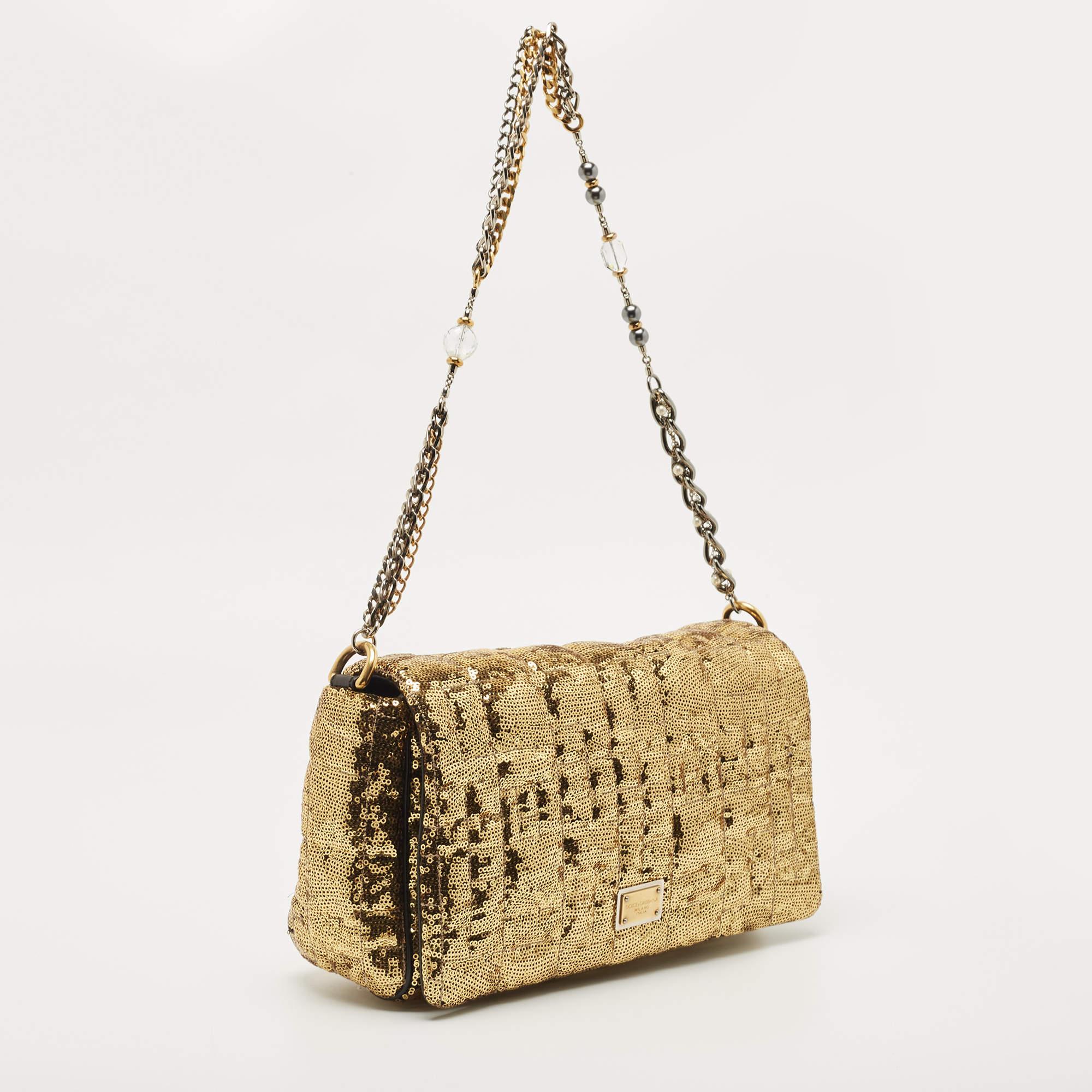 Women's Dolce & Gabbana Gold Sequin Miss Charles Shoulder Bag