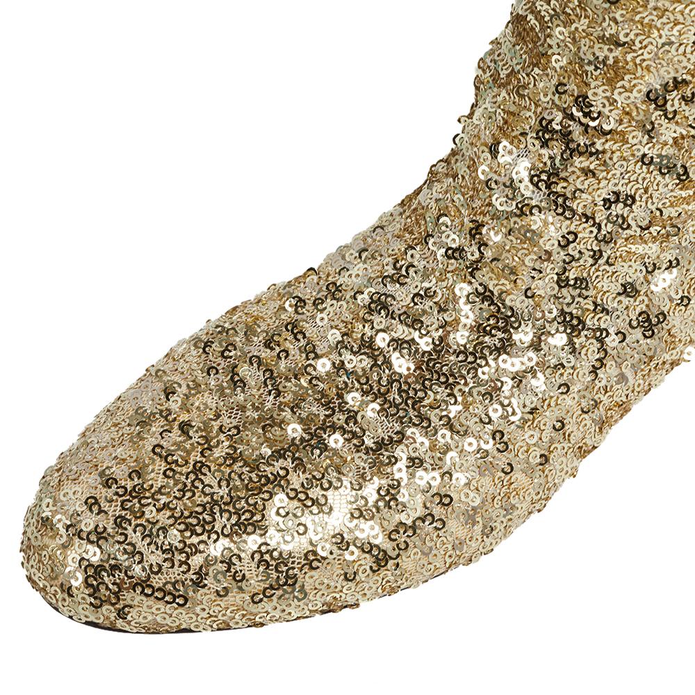 Dolce & Gabbana Gold Sequin Stretch Mid Calf Boots Size 36 In New Condition In Dubai, Al Qouz 2