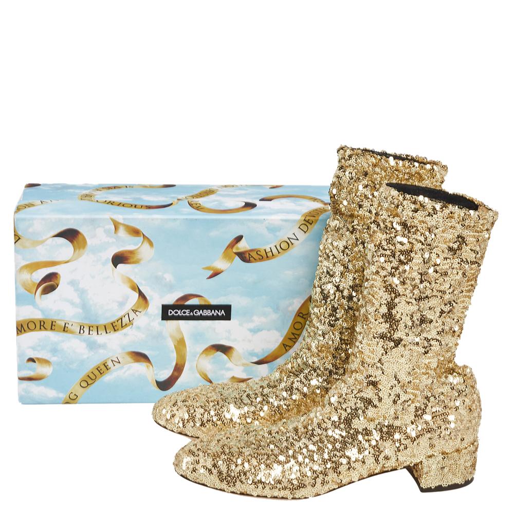 Dolce & Gabbana Gold Sequin Stretch Mid Calf Boots Size 36 1