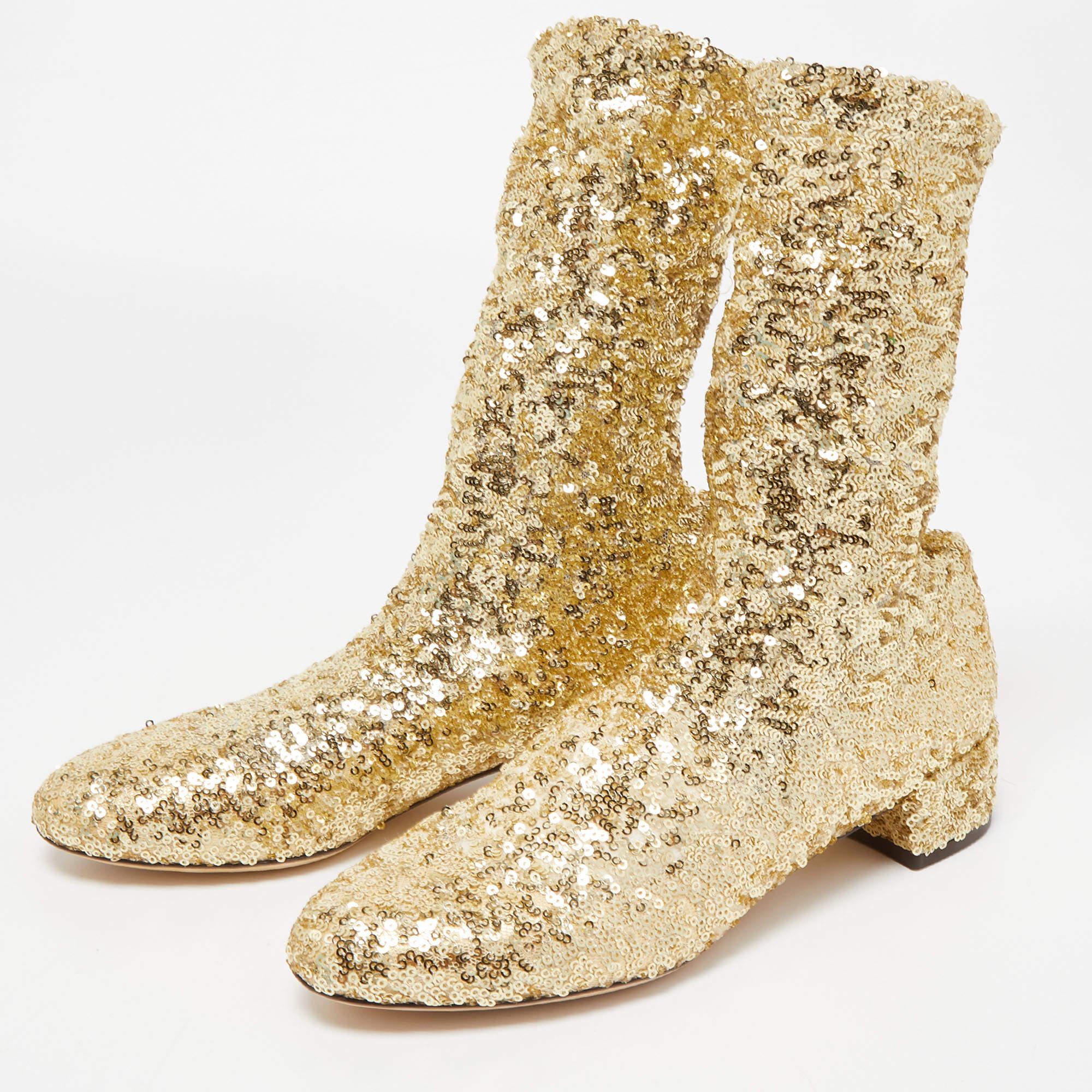 Dolce & Gabbana Gold Sequins Ankle Boots Size 36 1