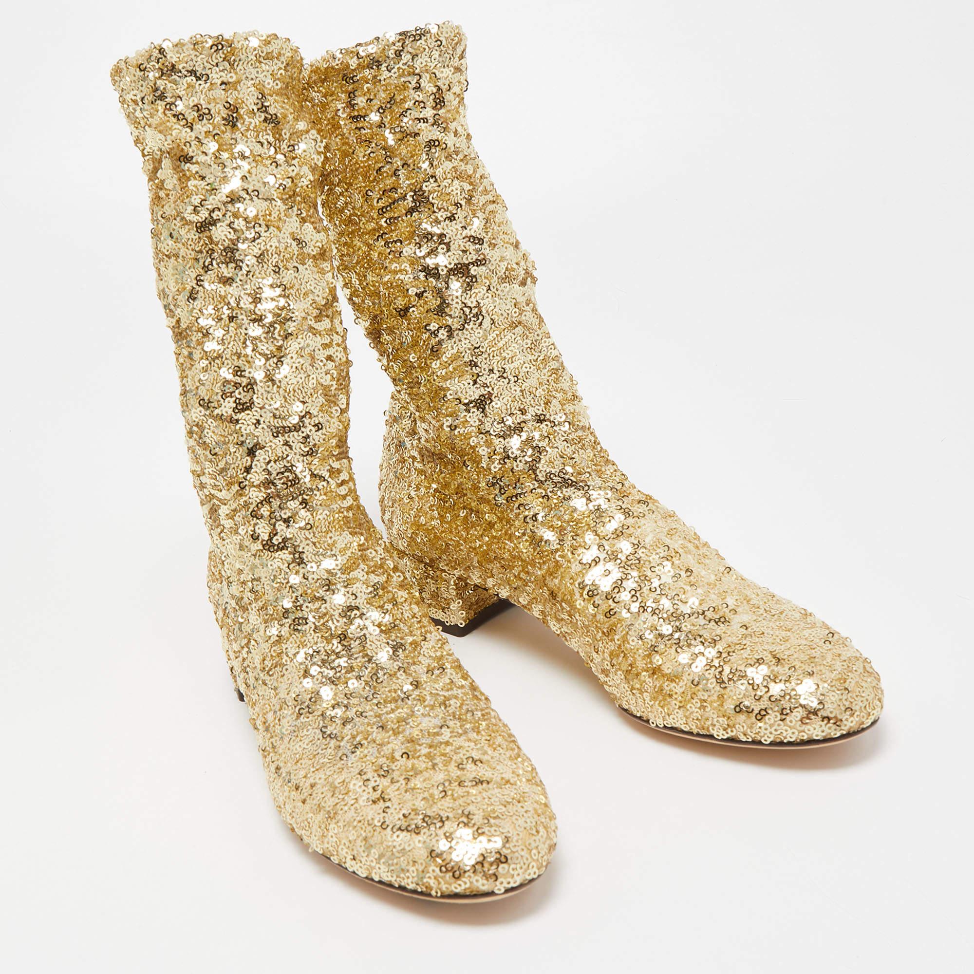 Dolce & Gabbana Gold Sequins Ankle Boots Size 36 2