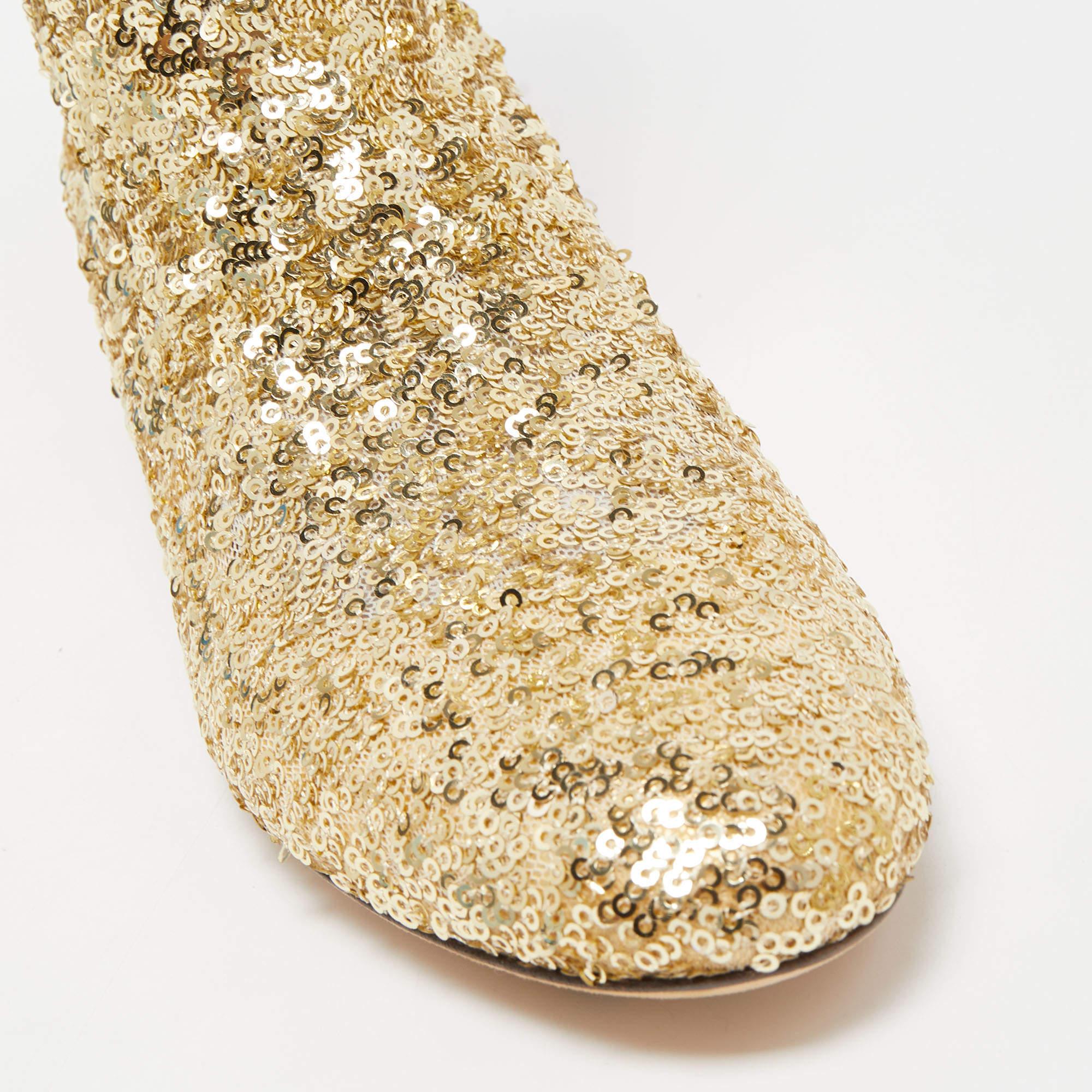 Dolce & Gabbana Gold Sequins Ankle Boots Size 36 4