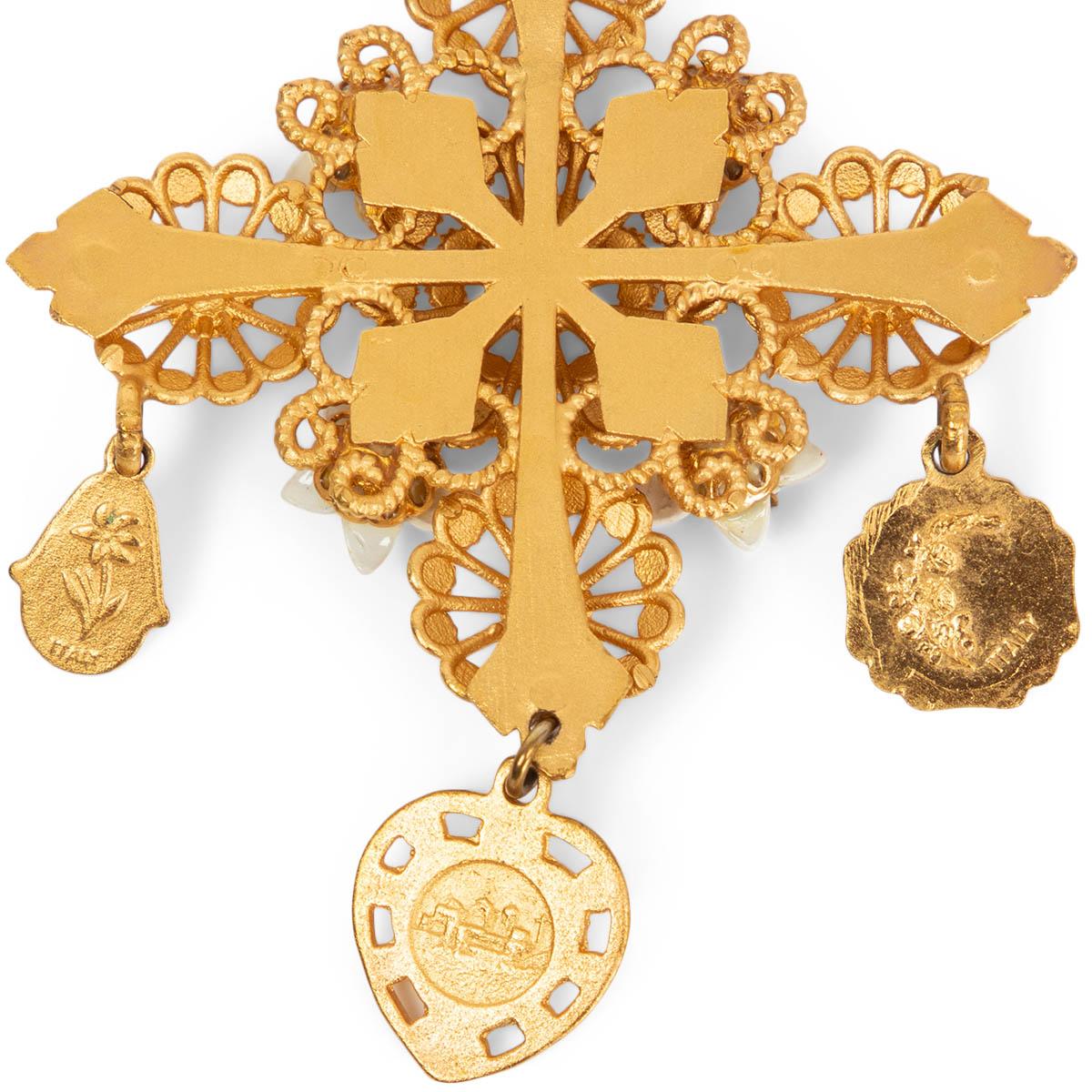Dolce & Gabbana Gold Sicilian Cross Madonna Flower Drop Clip on Earrings In Excellent Condition In Zürich, CH