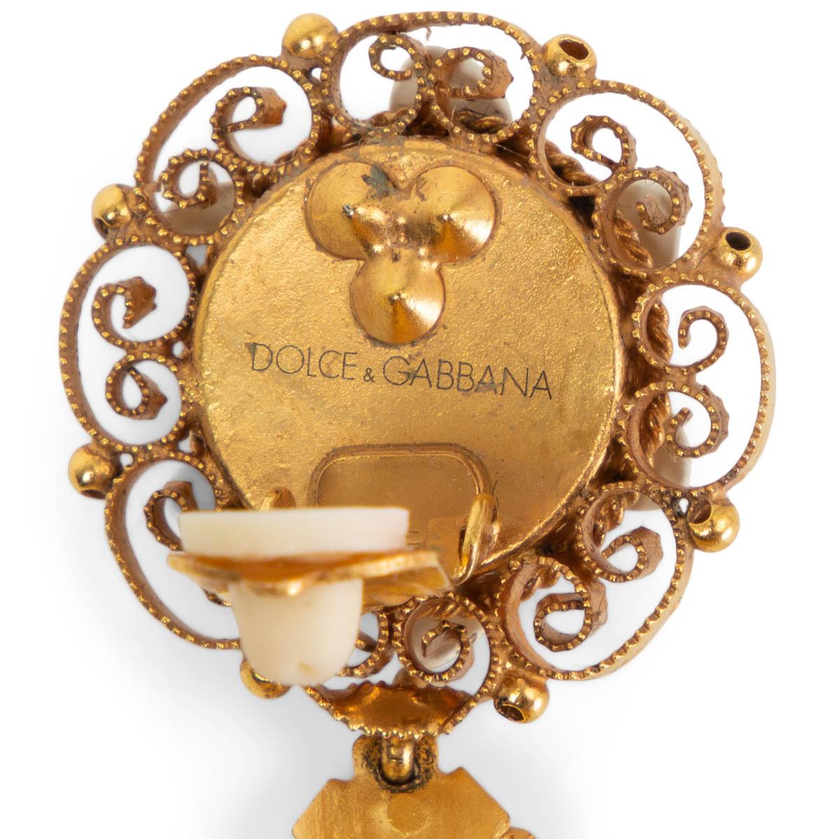 Women's Dolce & Gabbana Gold Sicilian Cross Madonna Flower Drop Clip on Earrings