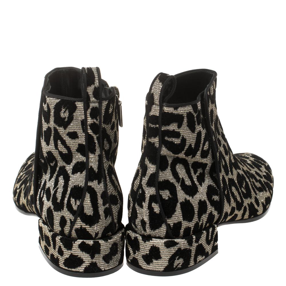 Black Dolce & Gabbana Gold/Silver Animal Print Lurex Fabric Boots Size 38