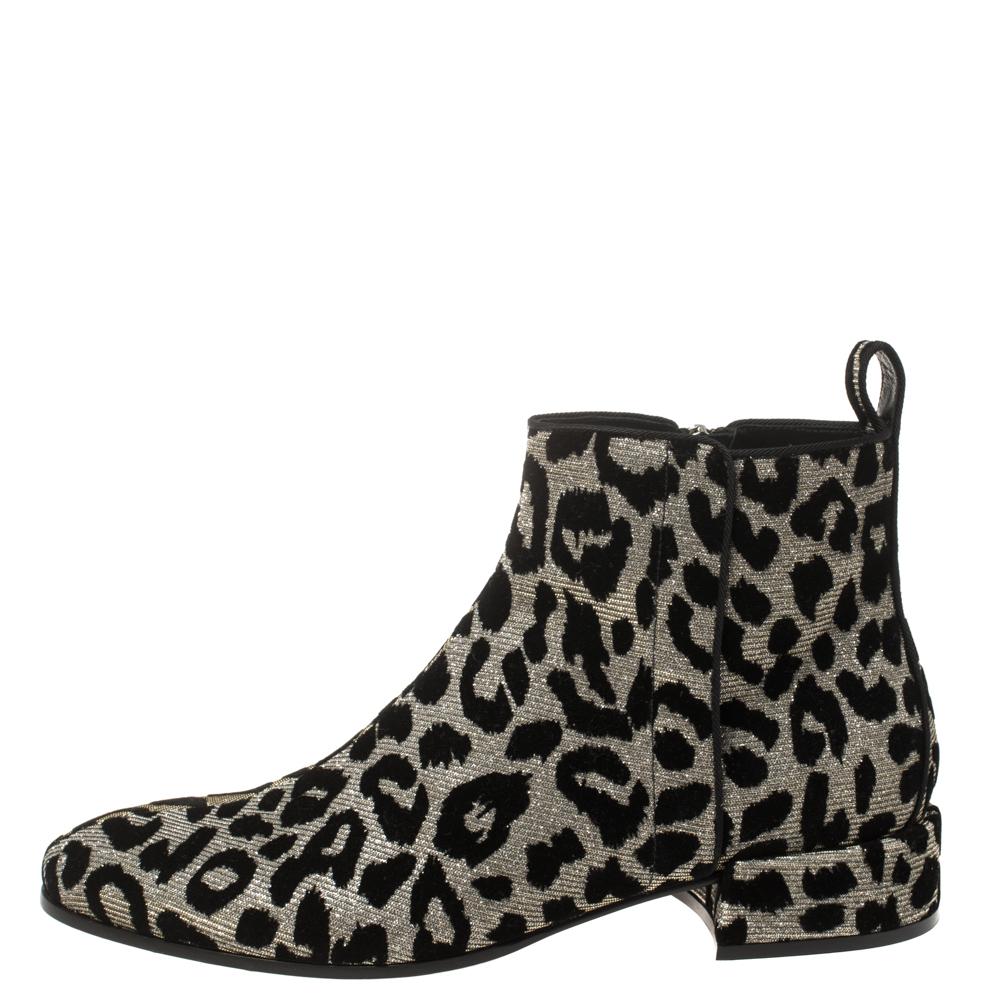 Women's Dolce & Gabbana Gold/Silver Animal Print Lurex Fabric Boots Size 38
