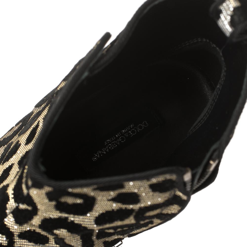 Dolce & Gabbana Gold/Silver Animal Print Lurex Fabric Boots Size 38 1