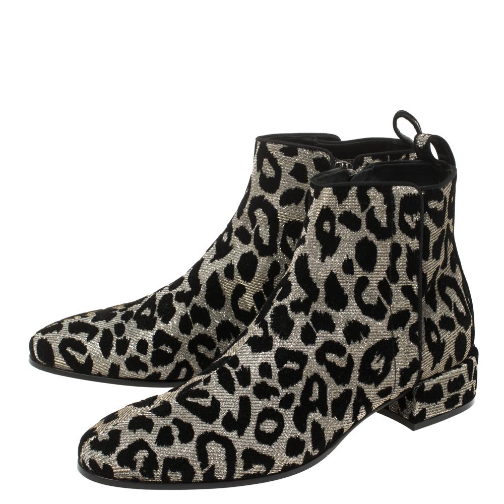 Dolce & Gabbana Gold/Silver Animal Print Lurex Fabric Boots Size 38 For Sale 2