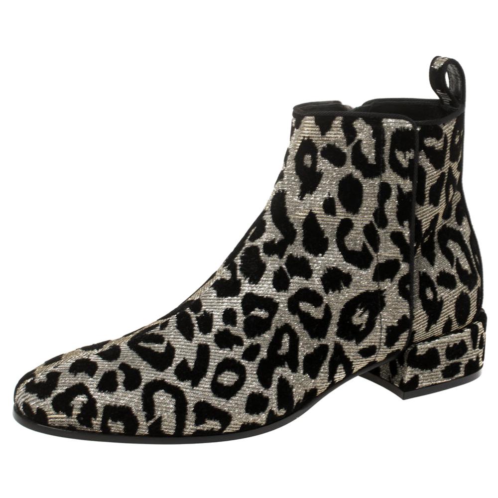 Dolce & Gabbana Gold/Silver Animal Print Lurex Fabric Boots Size 38 For Sale