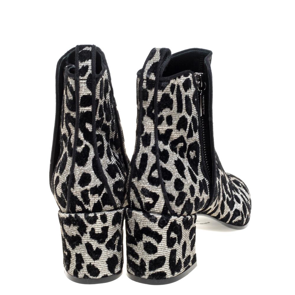 Black Dolce & Gabbana Gold/Silver Animal Print Lurex Fabric Boots Size 38.5