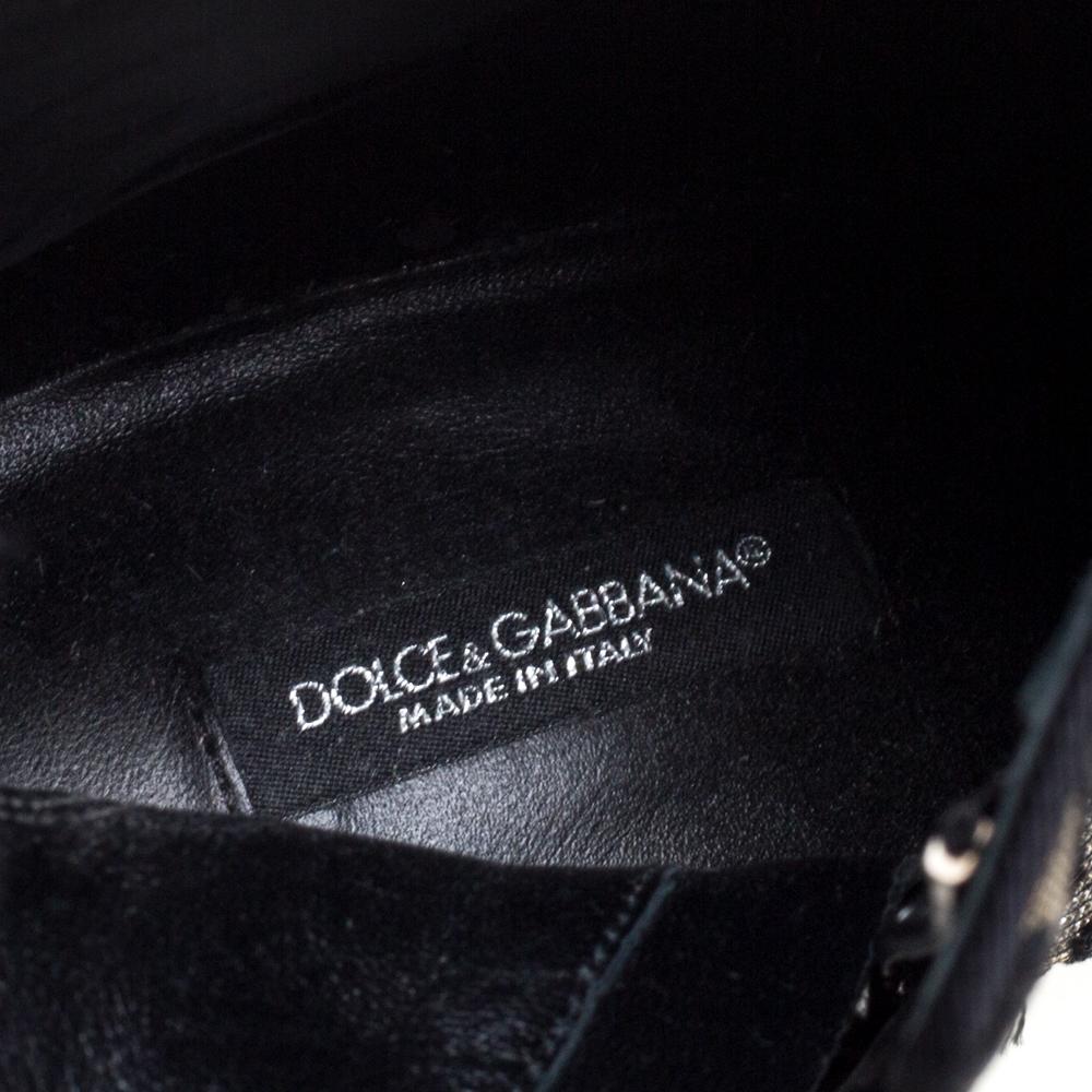Dolce & Gabbana Gold/Silver Animal Print Lurex Fabric Boots Size 38.5 1