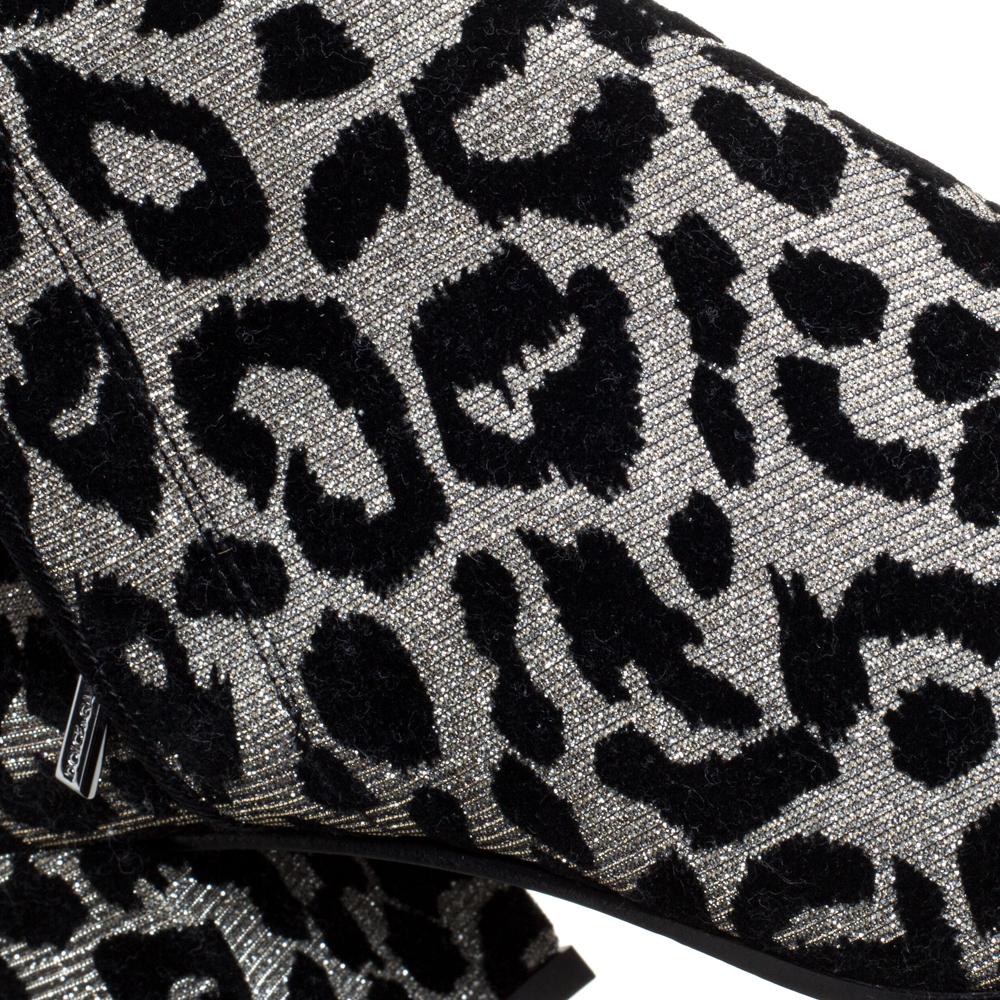 Dolce & Gabbana Gold/Silver Animal Print Lurex Fabric Boots Size 38.5 2