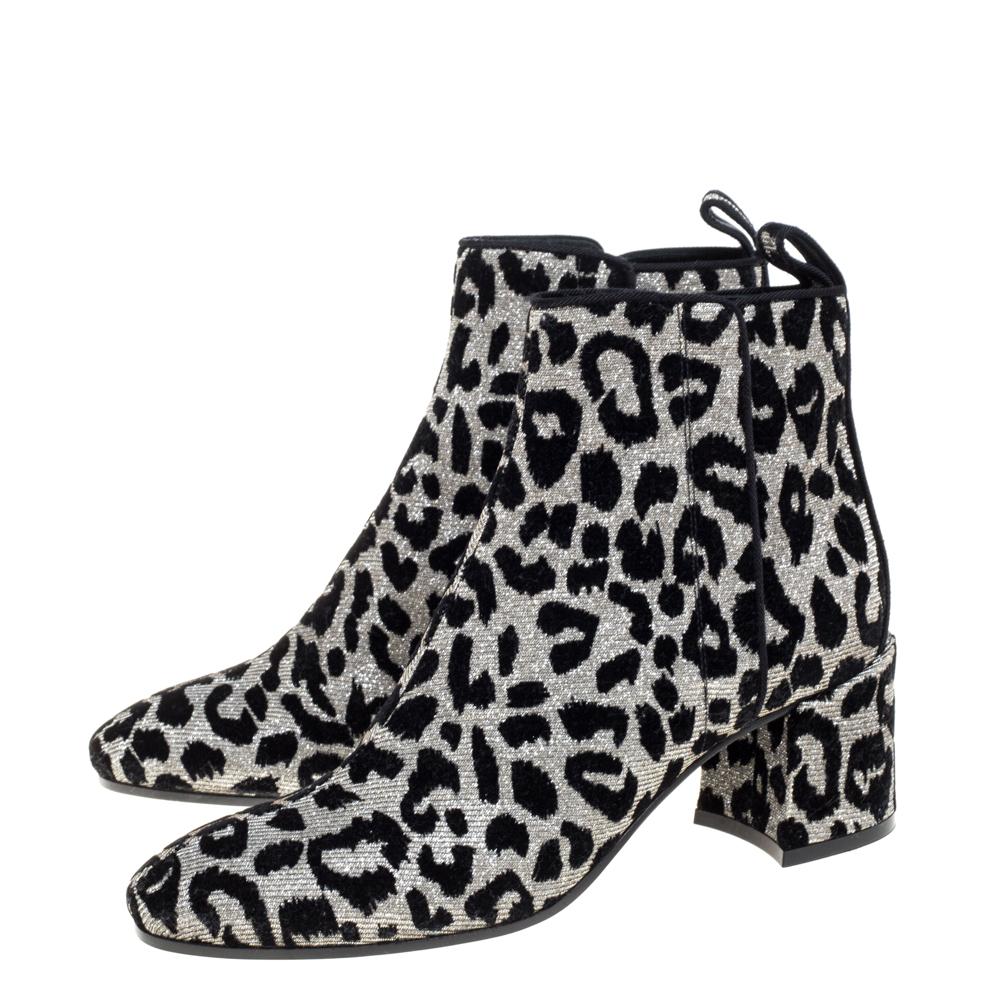 Dolce & Gabbana Gold/Silver Animal Print Lurex Fabric Boots Size 38.5 4