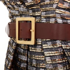 DOLCE GABBANA gold silver checked jacquard gold chain trim belted dress IT38 XS