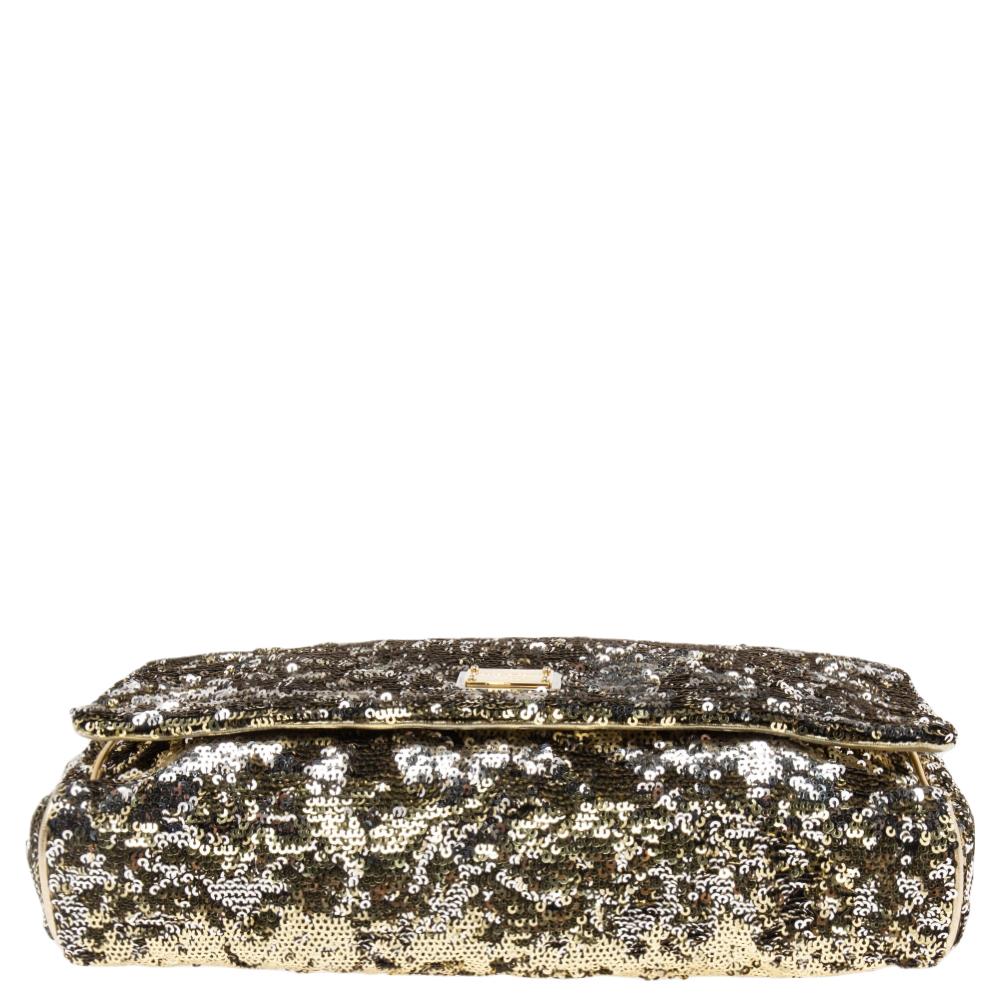 Beige Dolce & Gabbana Gold/Silver Sequins Miss Charles Shoulder Bag