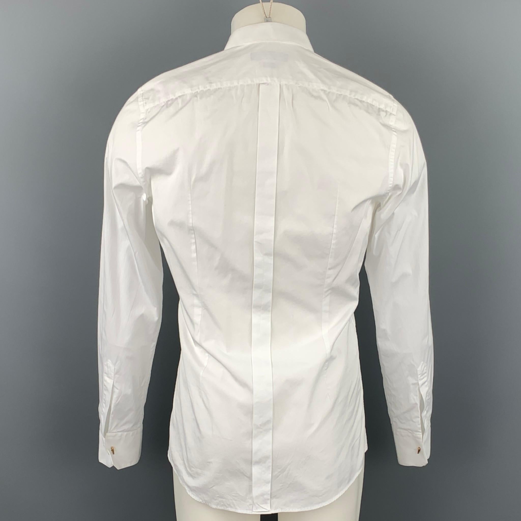 DOLCE & GABBANA Gold Size M White & Black Applique Cotton Tuxedo Shirt In Good Condition In San Francisco, CA