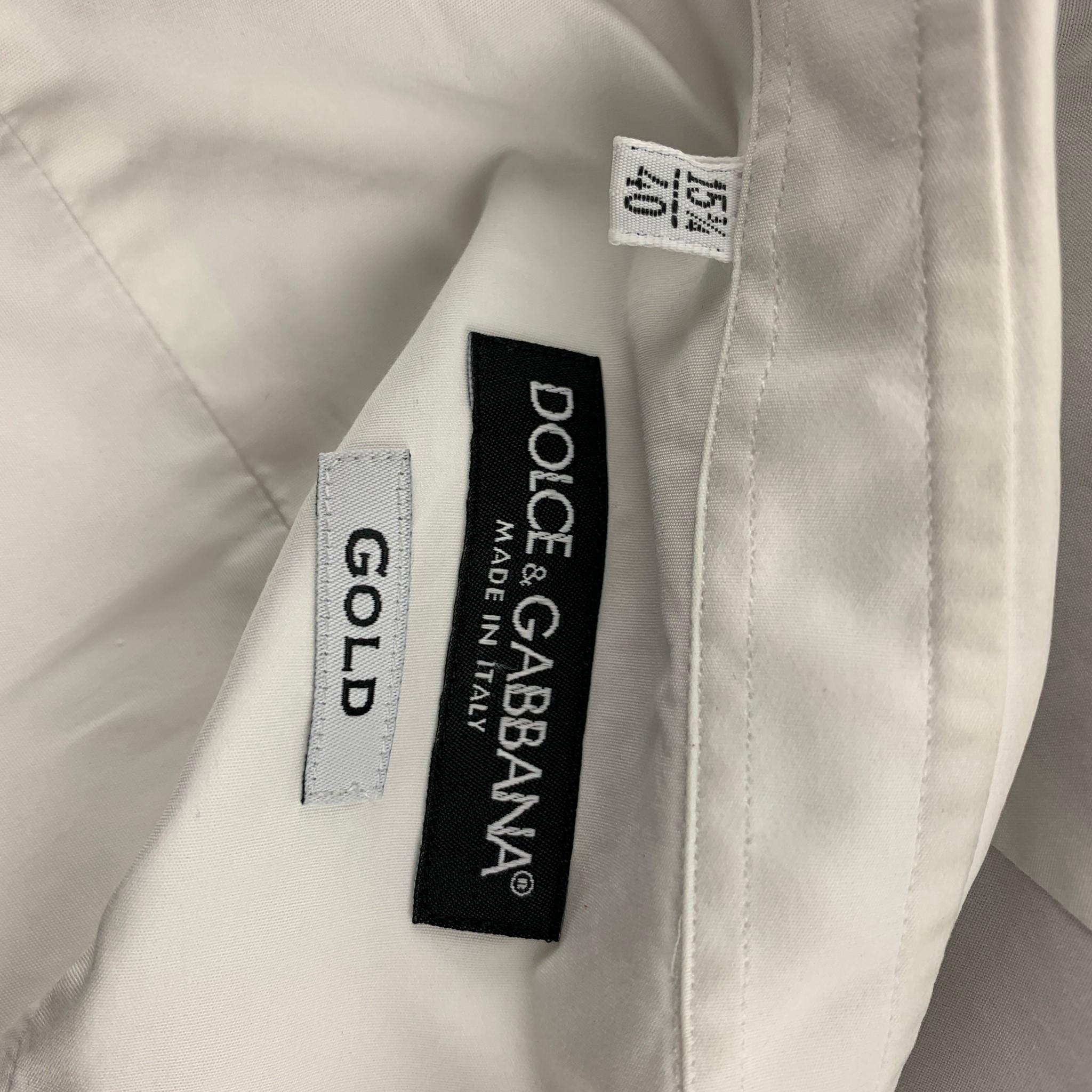 DOLCE & GABBANA Gold Size M White & Black Applique Cotton Tuxedo Shirt 1