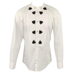 DOLCE & GABBANA Gold Size M White & Black Applique Cotton Tuxedo Shirt