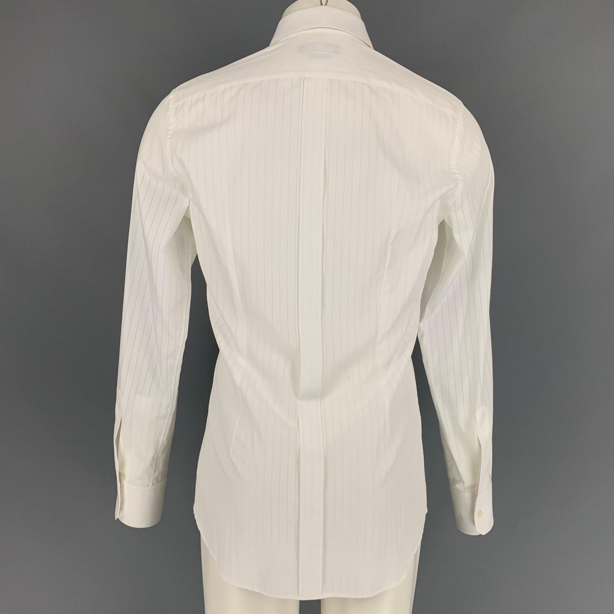 Beige DOLCE & GABBANA Gold Size M White Stripe Cotton Hidden Placket Long Sleeve Shirt