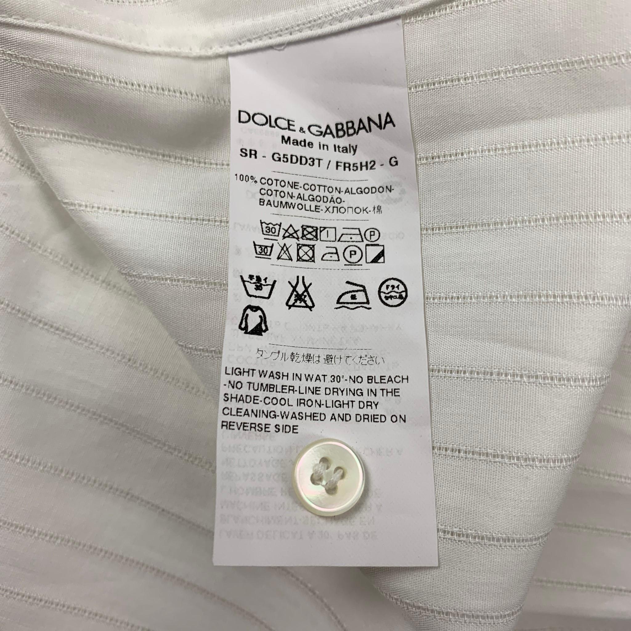 DOLCE & GABBANA Gold Size M White Stripe Cotton Hidden Placket Long Sleeve Shirt In Good Condition In San Francisco, CA
