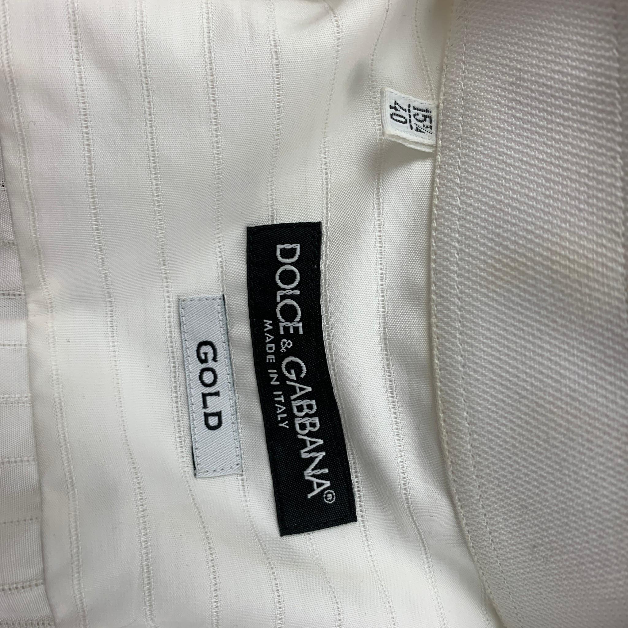 Men's DOLCE & GABBANA Gold Size M White Stripe Cotton Hidden Placket Long Sleeve Shirt