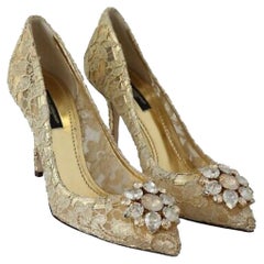 Dolce & Gabbana Gold Taormina Lace Rainbow Pumps Shoes Heels Jewels Crystals