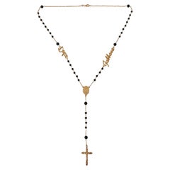 Dolce & Gabbana Gold-tone Black Necklace With a Rosary Motif Made of Silver