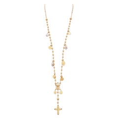 Vintage DOLCE GABBANA gold tone Jesus cross Saints coin charm long rosary necklace