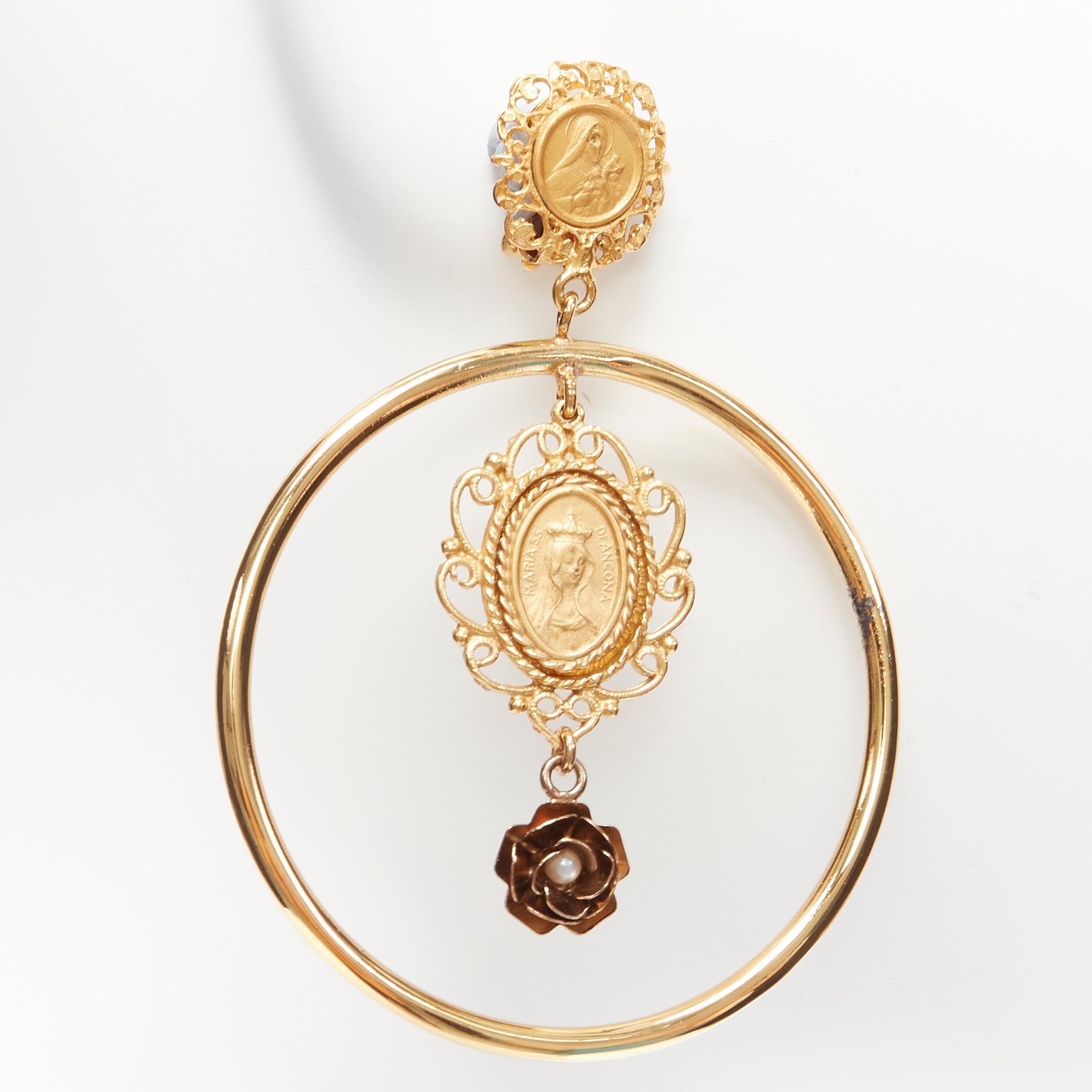 DOLCE GABBANA pendientes de clip de aro rosario Maria perla en tono dorado en Bueno Estado en Hong Kong, NT