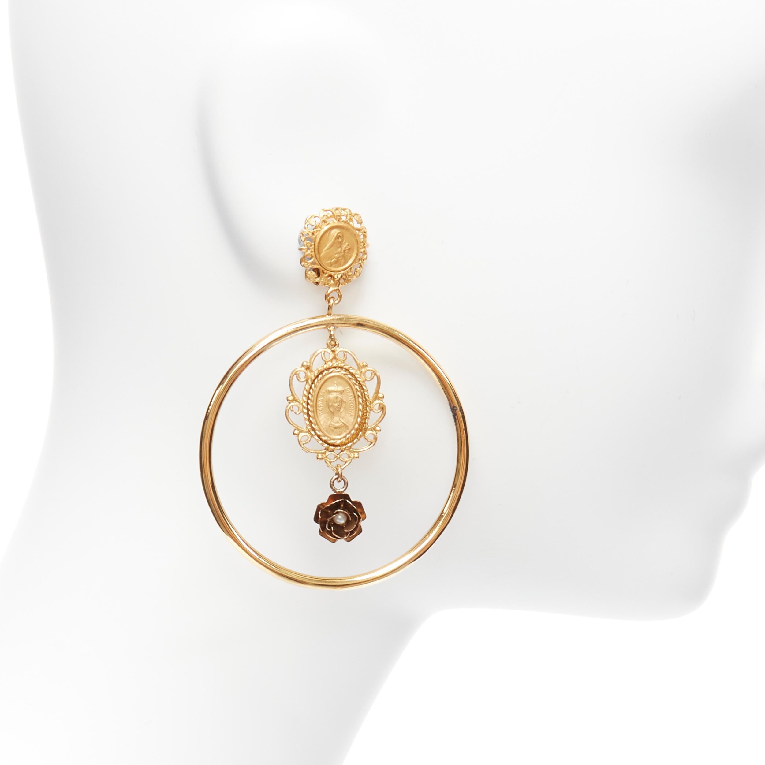 De las mujeres DOLCE GABBANA pendientes de clip de aro rosario Maria perla en tono dorado