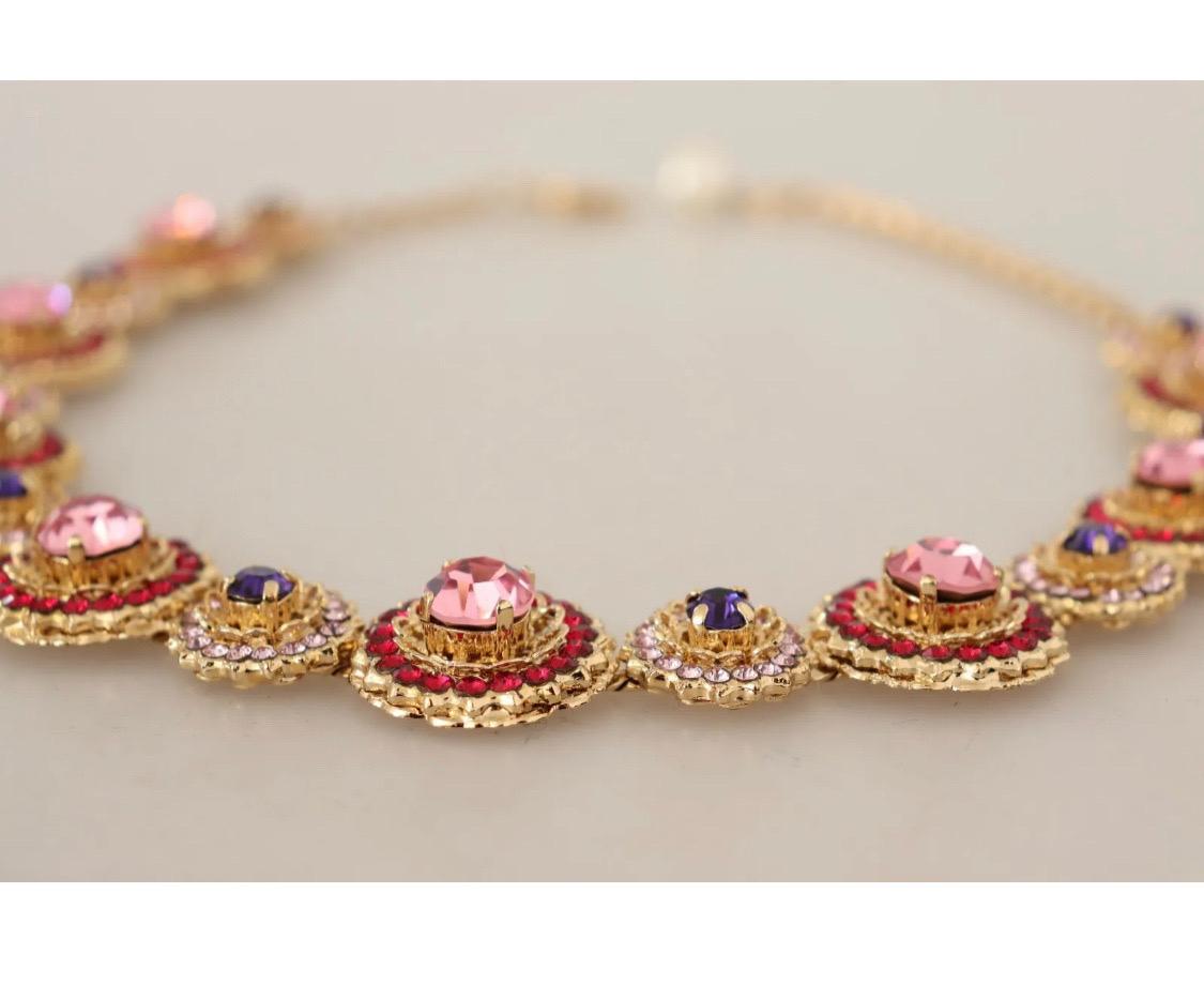 Dolce & Gabbana Gold tone necklace with multicolor crystals embellished For Sale 2